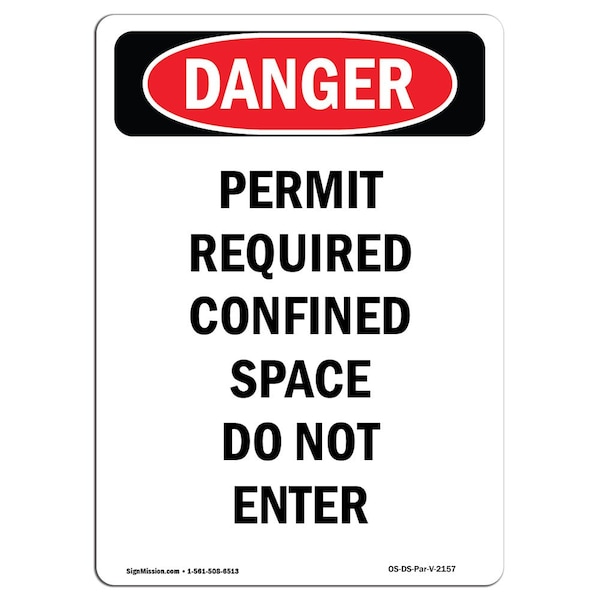 OSHA Sign, Permit Req Confined Space, 5in X 3.5in, 10PK, 3.5" W, 5" H, Portrait, PK10